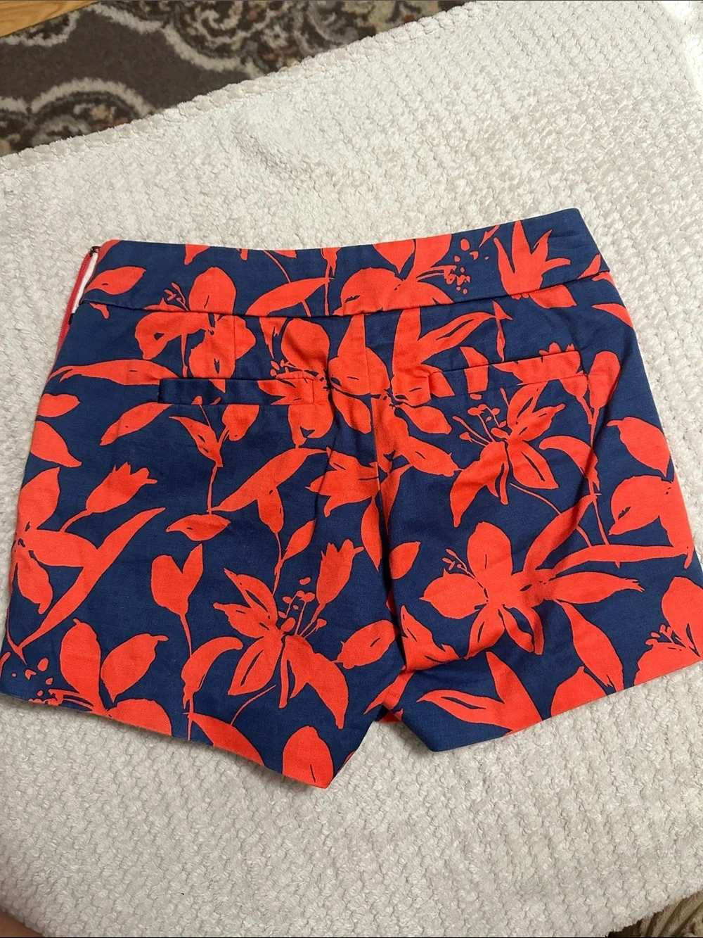 J. Crew Navy and Deep Bright Orange  Floral High-Waist Shorts size 0